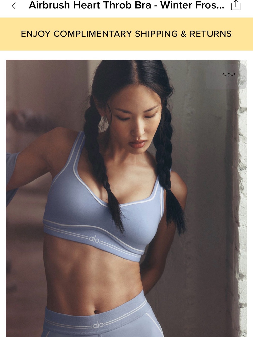 ALO Yoga Airbrush Heart Throb Bra in Periwinkle with White Piping